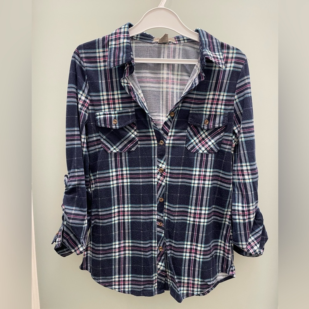 Passport Blue and Pink Small Plaid Shirt by Silver Icing